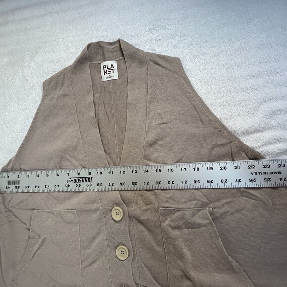Planet by Lauren G Womens Oversized Button-Front Vest Tan One Size Lightweight - Picture 8 of 9